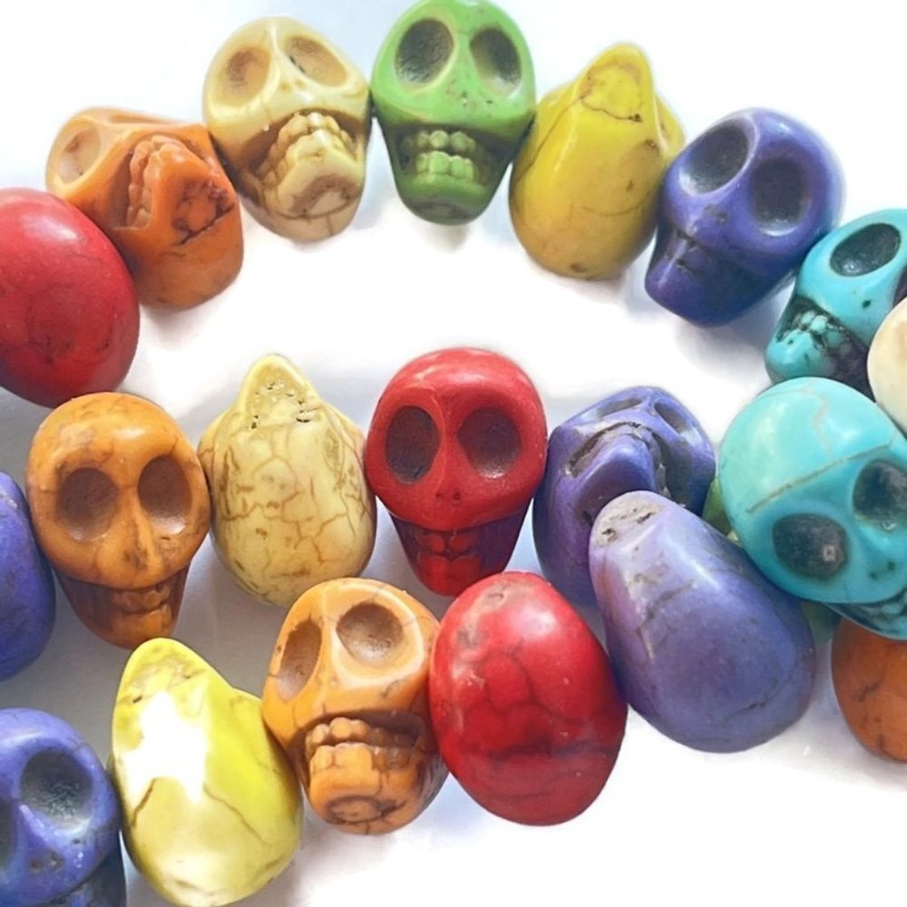 🔥$1 Clearance Multi Colour Howlite Horizontal Skull Beads 14 X 12 X 10mm (16)